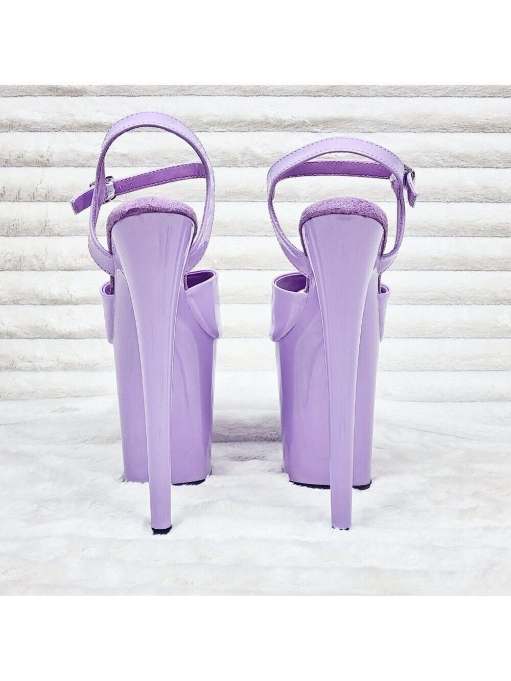 809 Lavender Lilac Patent Ankle Strap Platform 8" High Heel Sandals - Picture 7 of 10